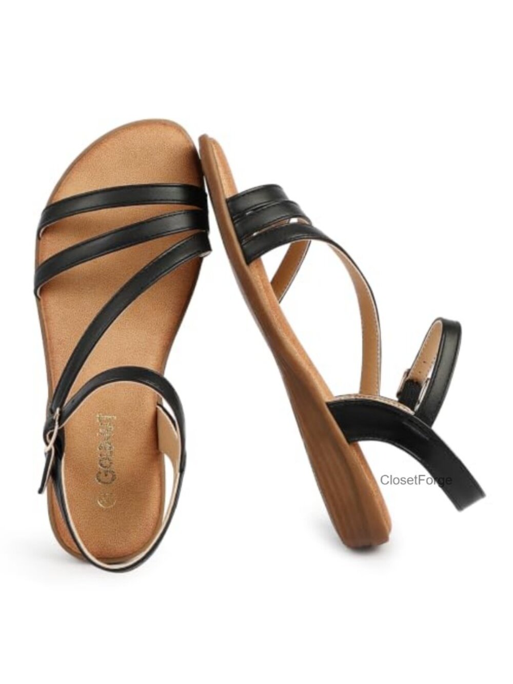 Women's Strappy Flat Sandals Faux Leather Open Toe Ankle Buckle Summer